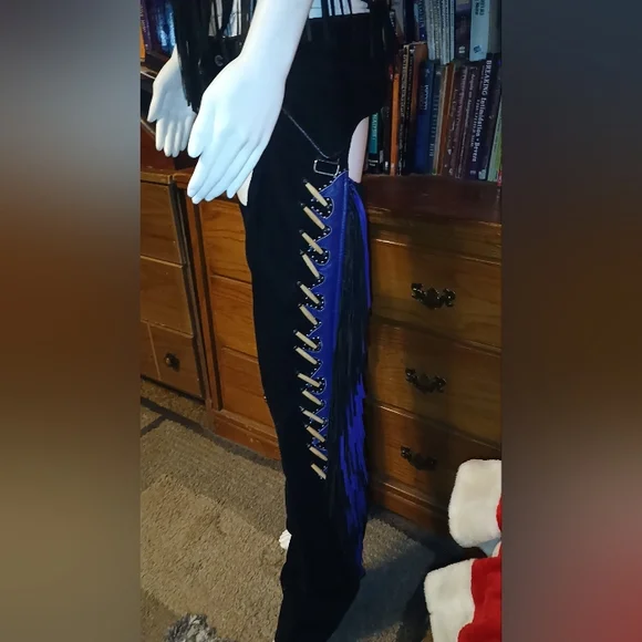 Freedom Riding Company Black And Blue Pure Leather Vest, Jacket And Chaps. - Picture 5 of 16